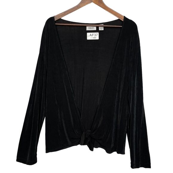Chico's Travelers Tie Front Cardigan Women XL (3) Black Slinky Stretch USA‎ Made - Picture 1 of 11